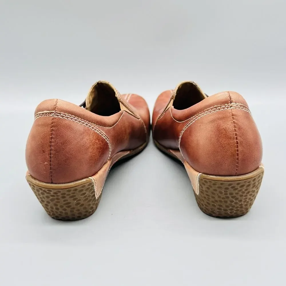 Spring Step L'Artiste Shoes Womens 5 Brown Leather Wedge Clogs Slip On Comfort
